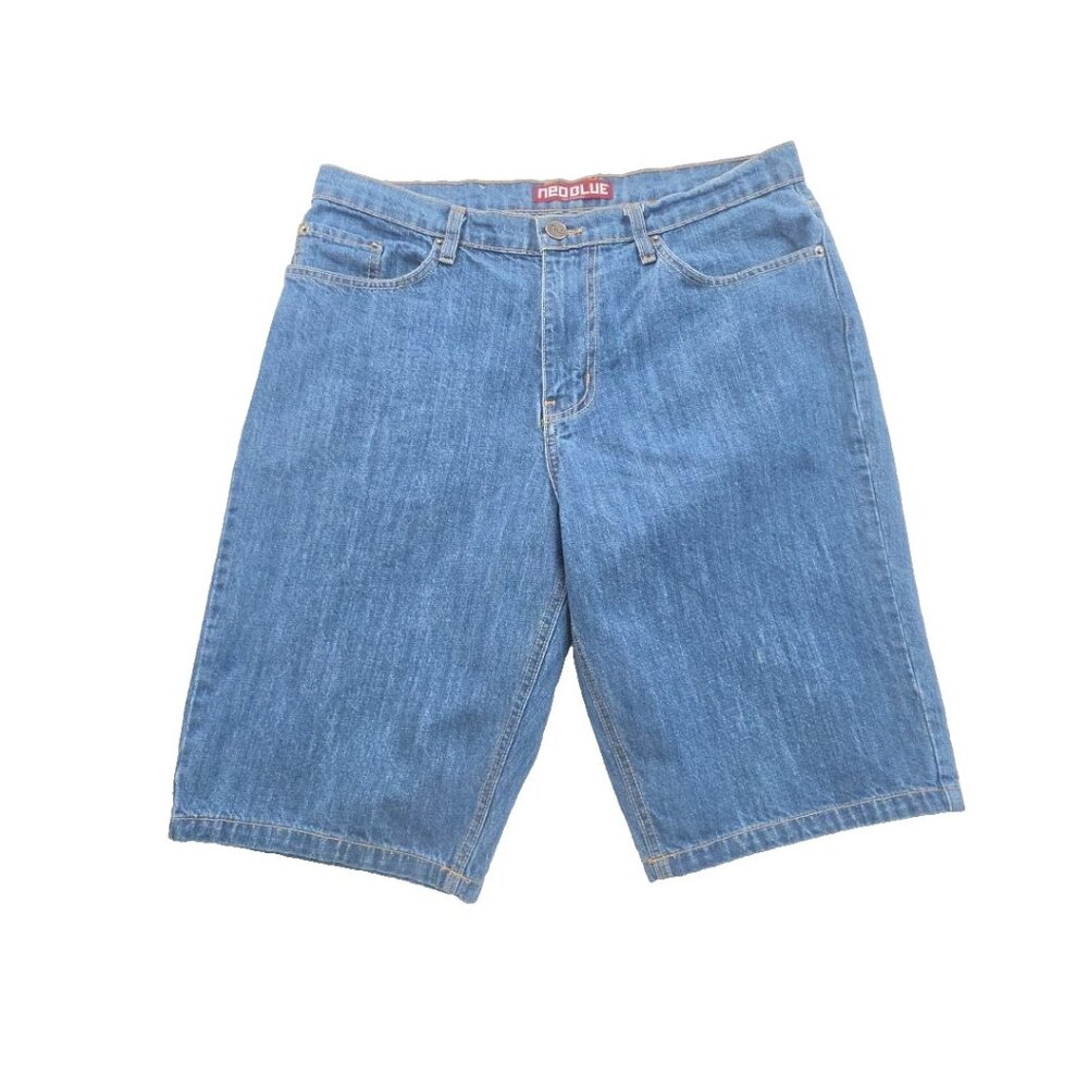 Neo Blue Denim Shorts Men's 36 Med Wash Made In U.S.A. 12" Inseam Classic Fit